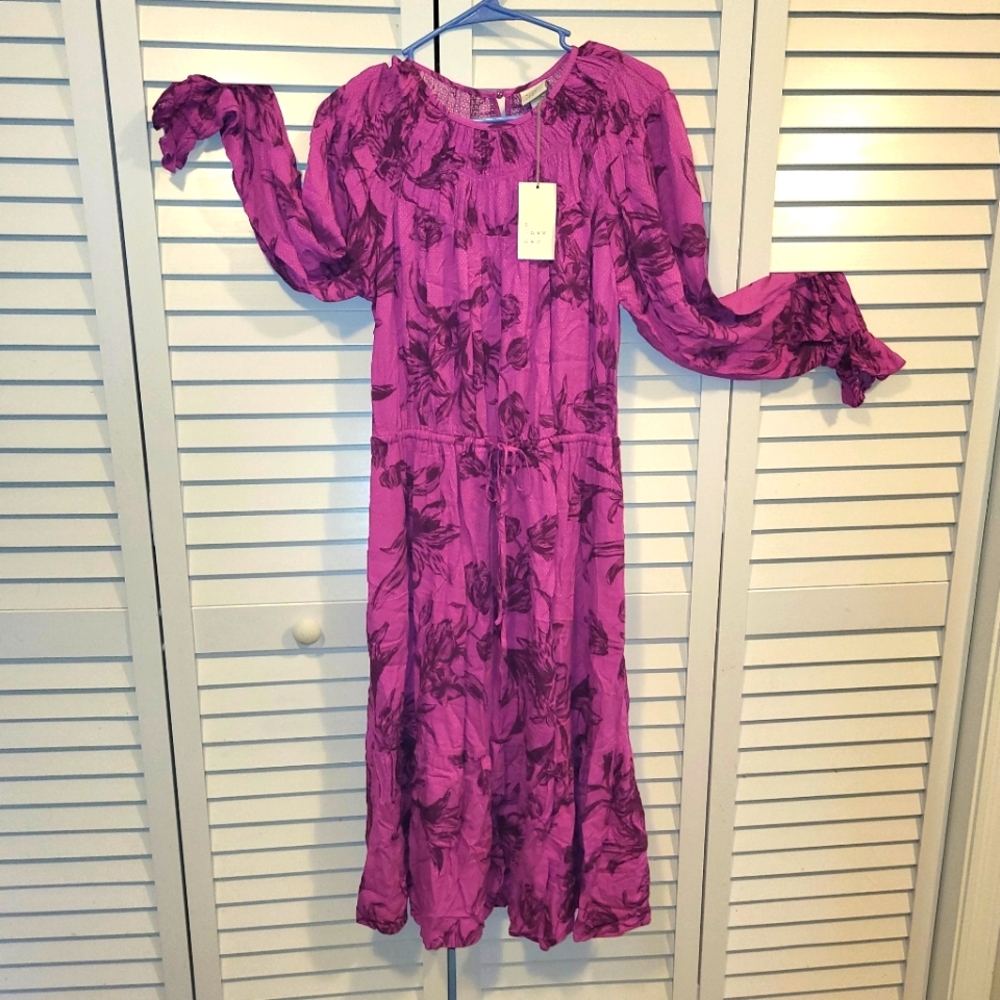 Ladies A NEW DAY Purple Floral  Dress Long Sleeve Size Small  NWT